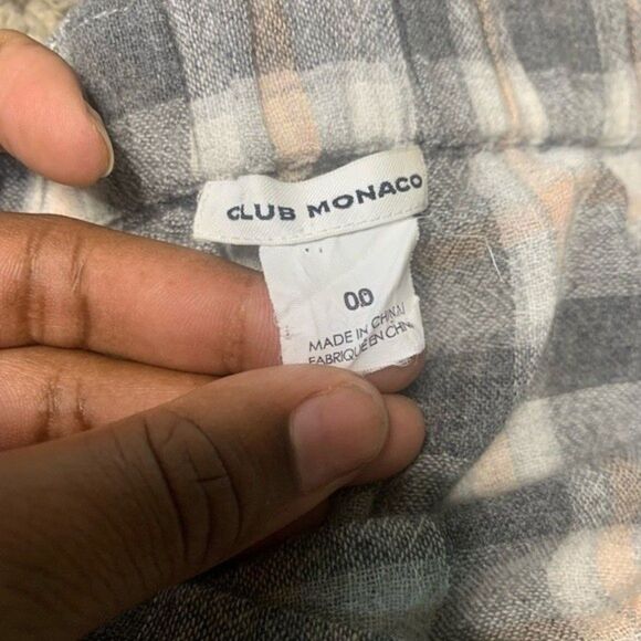 Club Monaco Blouse Women’s Size 00 Off The Shoulder Gray Plaid Wool Blend Top - Picture 7 of 9